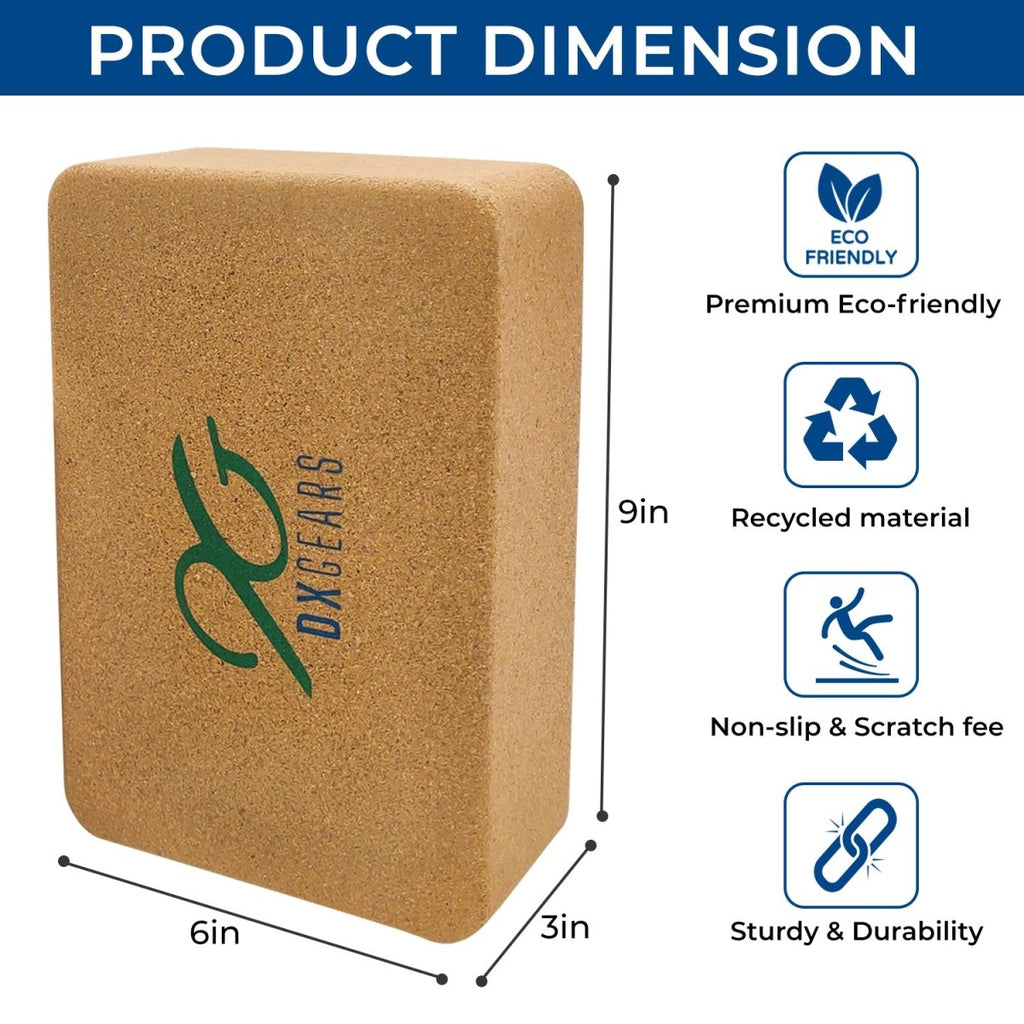 DXGEARS Cork Yoga Block | High Density Eco - Friendly Recycled Cork - DXGEARS