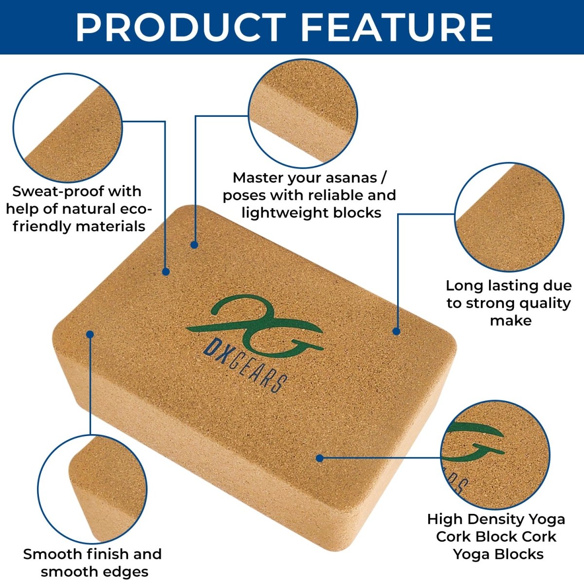 DXGEARS Cork Yoga Block | High Density Eco - Friendly Recycled Cork - DXGEARS