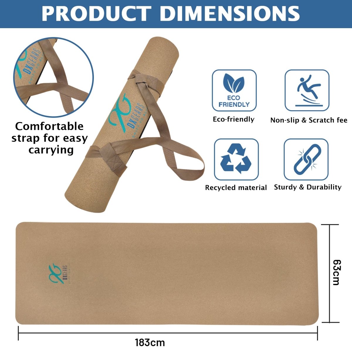 DXGEARS Non Slip Cork Yoga Mat - DXGEARS