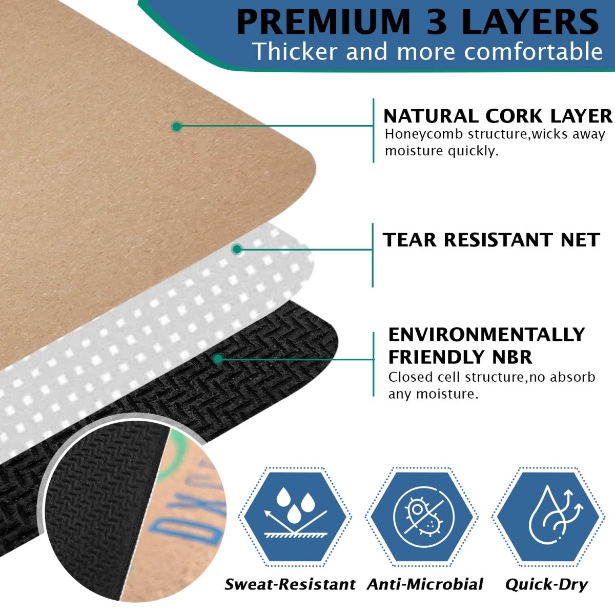DXGEARS Non Slip Cork Yoga Mat - DXGEARS