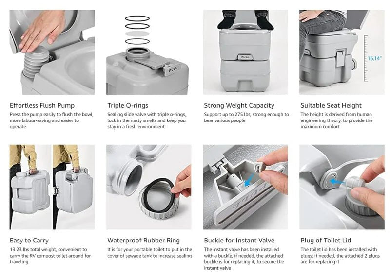 Portable Camping Toilet with Flush & Waste Tank - DXGEARS